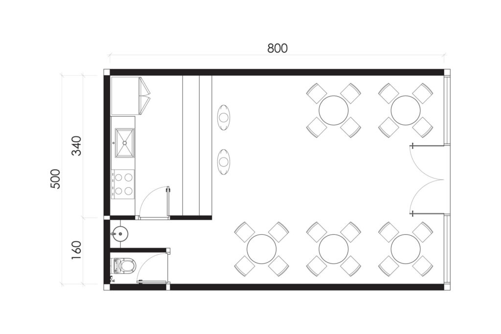 Cafe And Restaurant Floor Plan With Dining Area And Kitchen